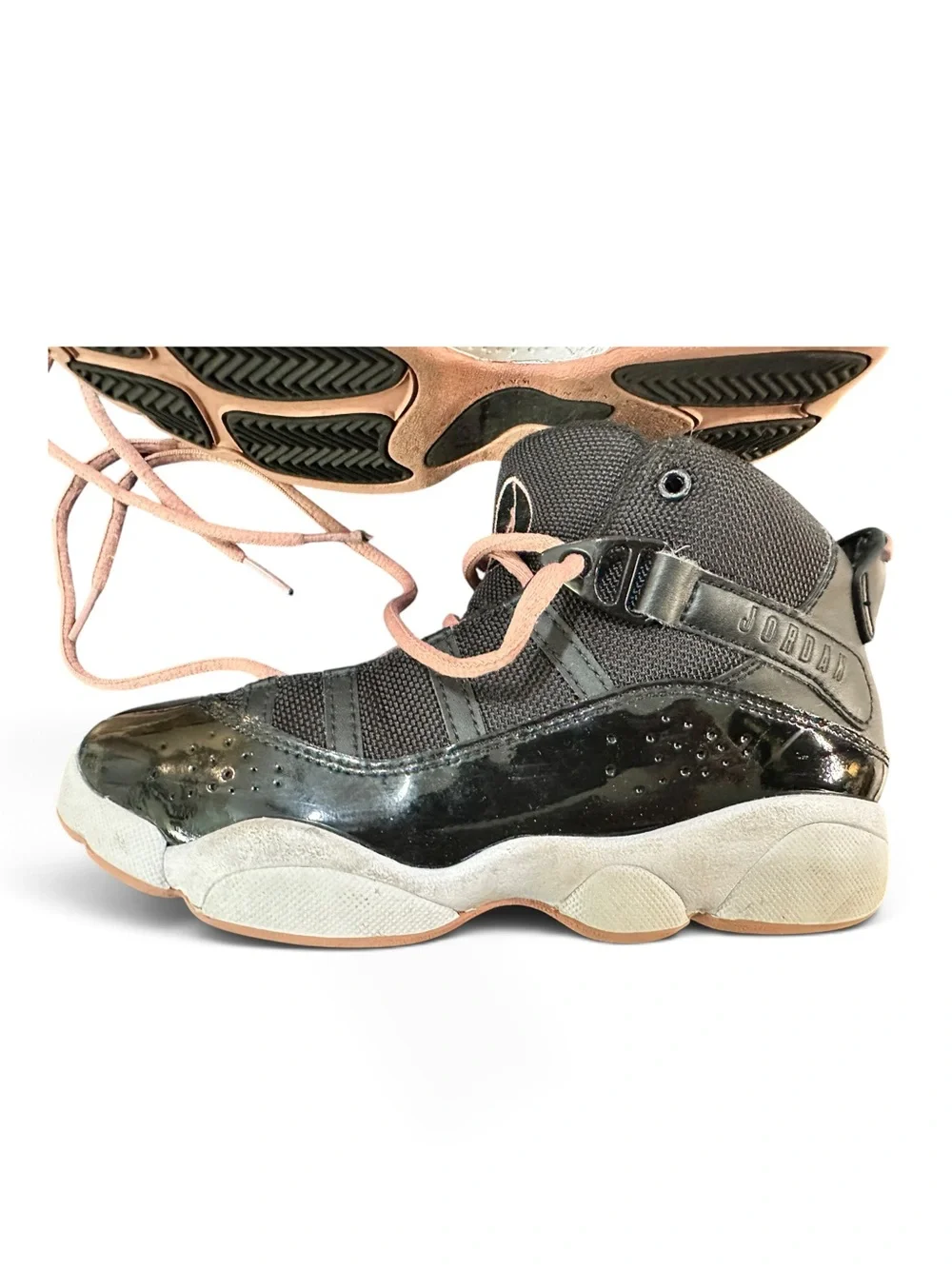 Jordan 6 Rings Black/Pink Mid Top Lace-Up Sneaker Youth 2.5Y 323432-068